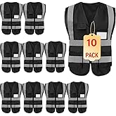 10 Pack Safety Vests, High Visibility Reflective Vest with 5 Pockets and Zipper for Men Women, Working Vest for Outdoor