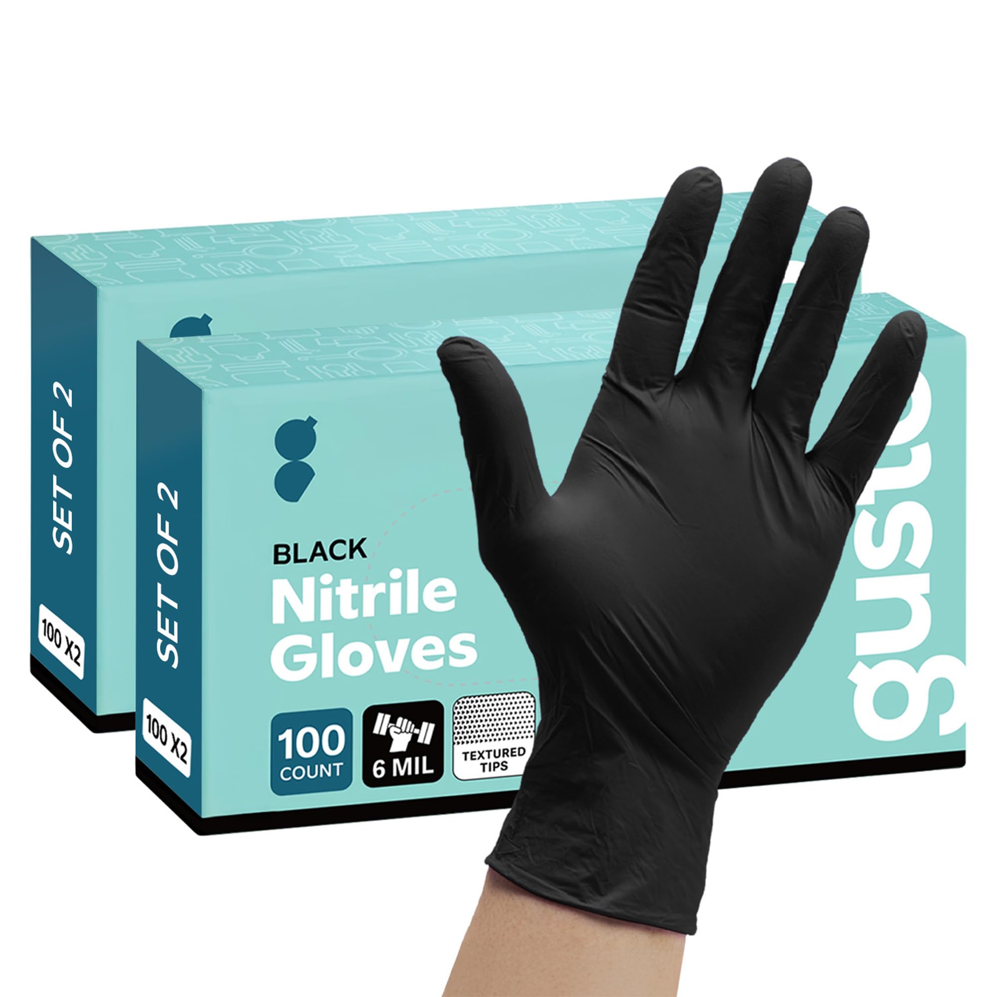Gusto Black Nitrile Gloves [200 Count] Disposable Heavy Duty 6 Mil - Medium Item Highlight: Latex-Free, Powder-Free, Textured Fingertips, Food Safe, Flexible Fit, Cooking, Cleaning, Mechanics & Salon