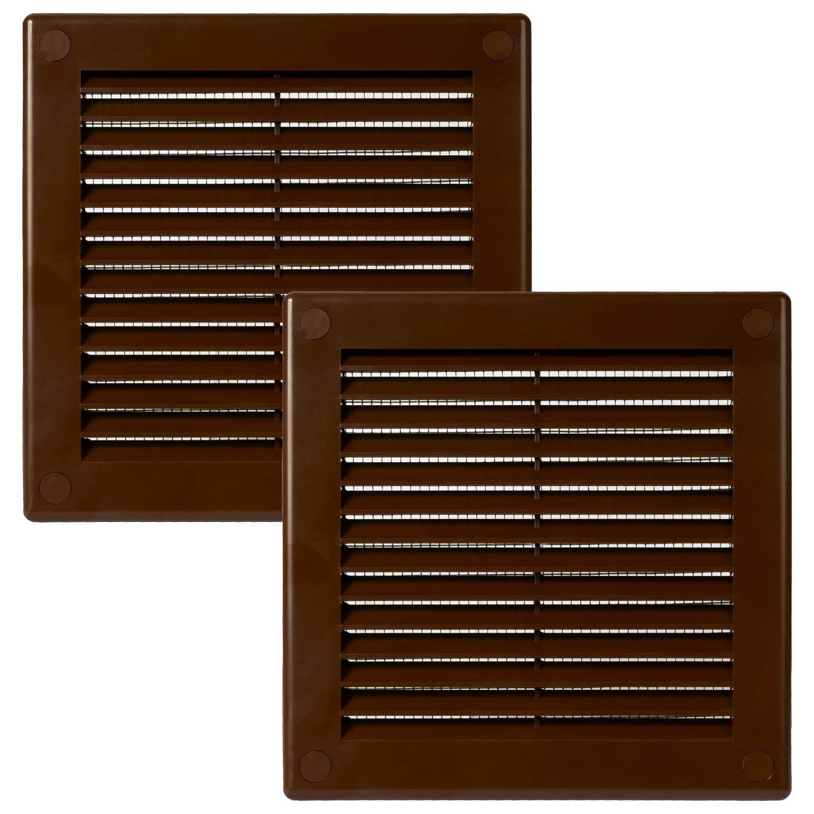 Vent Systems 150 x 150 mm / 6'' x 6'' Inch Brown Soffit Vent Cover - Pack of 2 - Flat Square Air Vent Louver - Grille Cover - Built-in Mesh Screen - HVAC Vents for Bathroom, Home Office, Kitchen