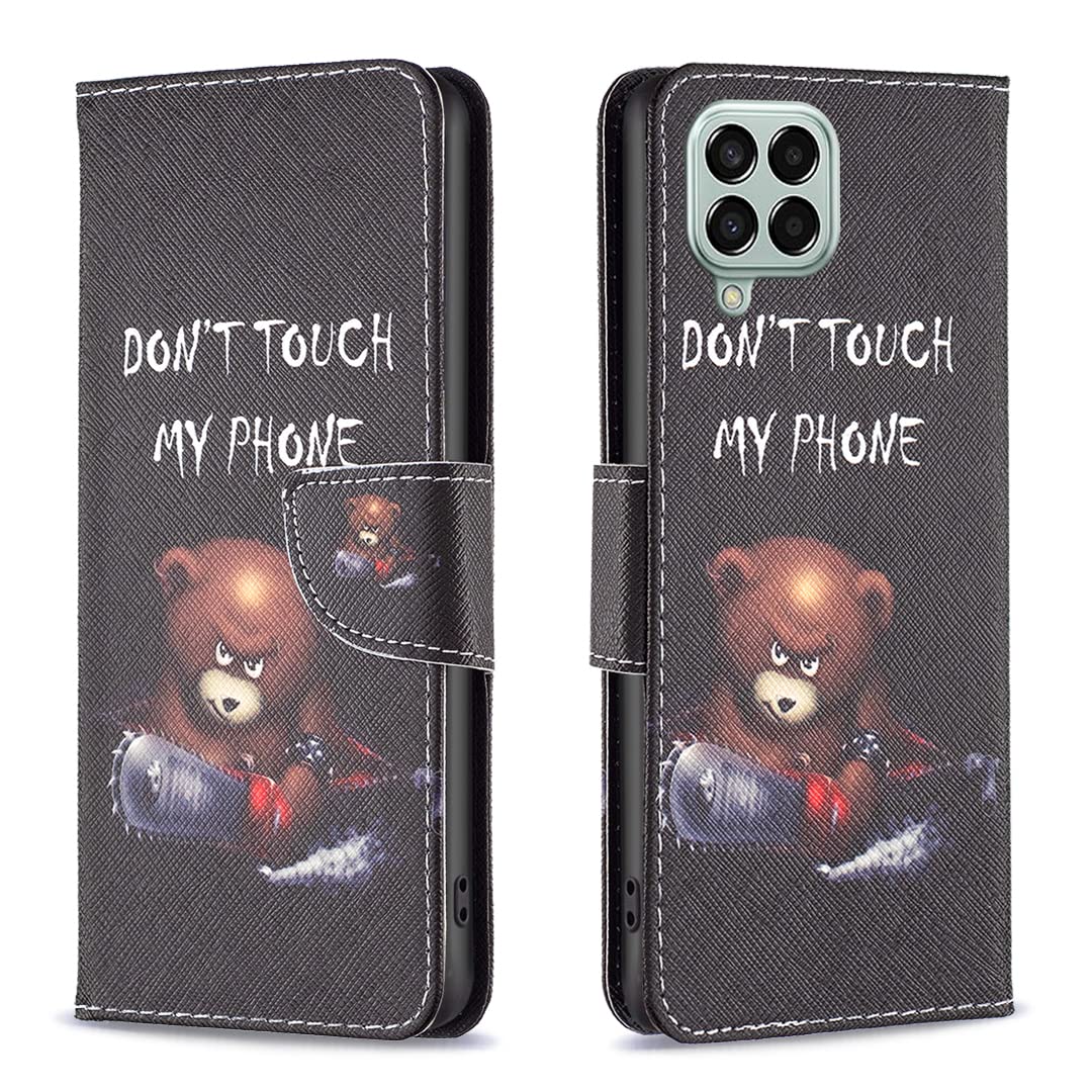 Samsung A12 / M12 Case Shockproof Slim PU Leather Flip Pouch Wallet Phone Silicone Cover with Magnetic Stand Card Holder Slot Protective Smartphone Cases for Samsung Galaxy A12 / M12 Chainsaw Bear