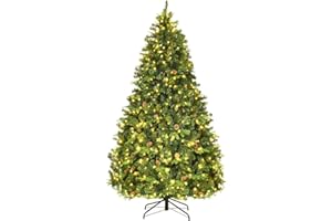 Goplus 7ft Pre-Lit Artificial Christmas Tree, Premium Spruce Hinged Tree with 460 LED Lights and Pine Cones, Xmas Tree for Holiday Indoor Decor