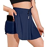 Hvididan Girls Tennis Skirt Athletic Skort Butterfly Flowy Skorts for Kids Shorts with Pocket Navy Blue