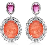 Elegant Colored Gemstones Drop Dangle Earrings for Women Oval Crystal Cubic Zirconia Hypoallergenic Earrings fashion Jewelry Gift for Wedding Prom Party