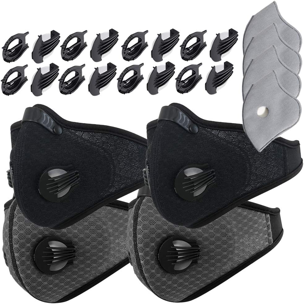 Novemkada Dustproof Masks - Activated Carbon Dust Mask with Extra Filter Cotton Sheet and Valves for Exhaust Gas, Pollen Allergy, PM2.5, Running, Cycling, Outdoor Activities