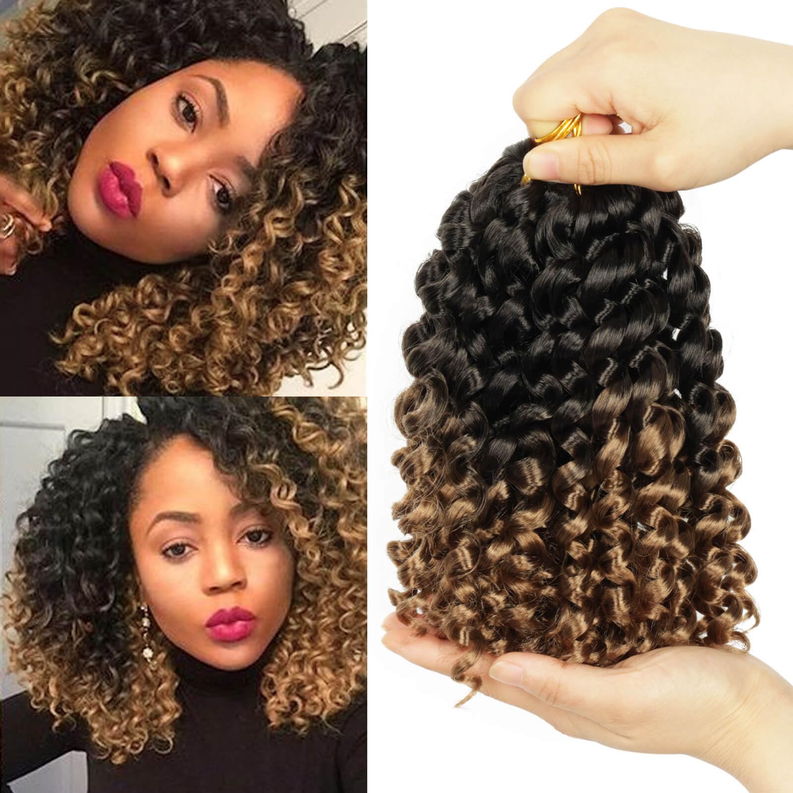 QUEENTAS 3Packs Crochet Hair for Women Extensions 8 inch Gogo Jamaican Crochet Hair Ombre Braiding Hair 36 Roots (8inch,#1B/27) — image 1