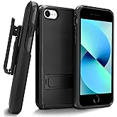 MOTIVE Case with Belt Clip for iPhone SE 2020/2022, Belt Clip Case w/Kickstand & Card Holder for Apple iPhone SE3 2022/SE2 2020/8/7 Protective Case [4.7"] | Black