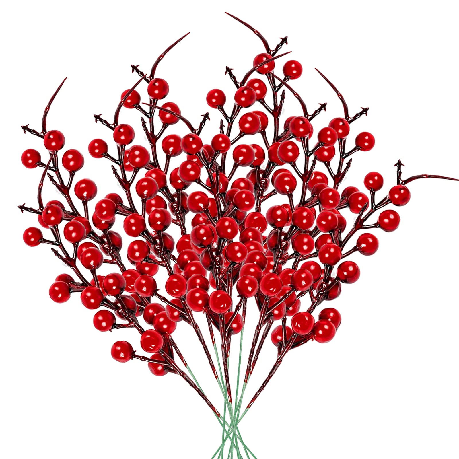 RADCANE 10Pcs Artificial Berries Red Christmas Berry Stems Holly Berries Branch for Xmas Wreath Making Crafts Party Home Arrangements Vase Decorations