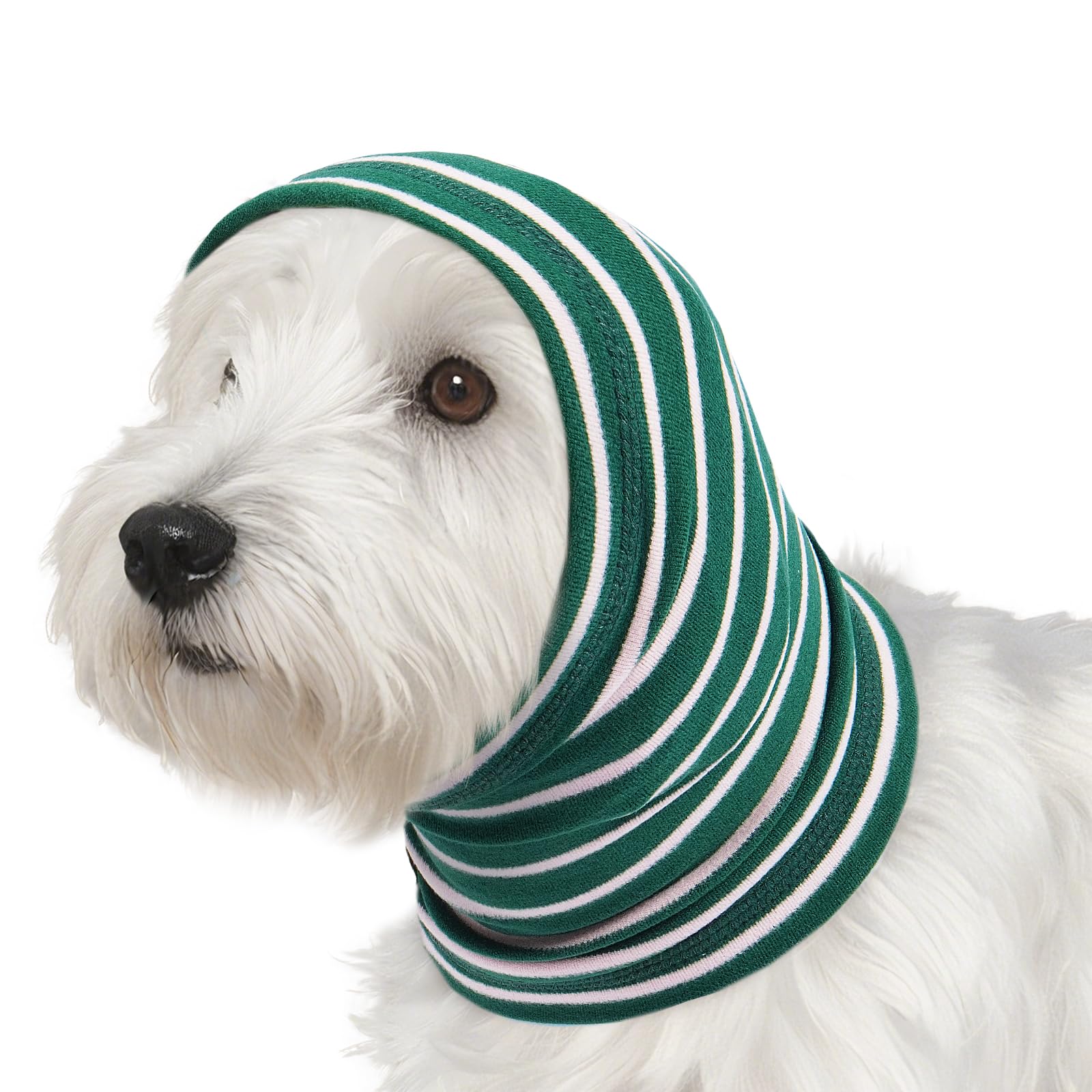Photo 1 of Nanaki Calming Hoodie Dog Grooming Ear Cover Anxiety Relief-No Shake Dog Ear Wrap Hematoma, Striped Head Wrap Snoods for Noise Protection, Bath, Fireworks, Thunderstorm, Blow Drying, Warm-Keeping