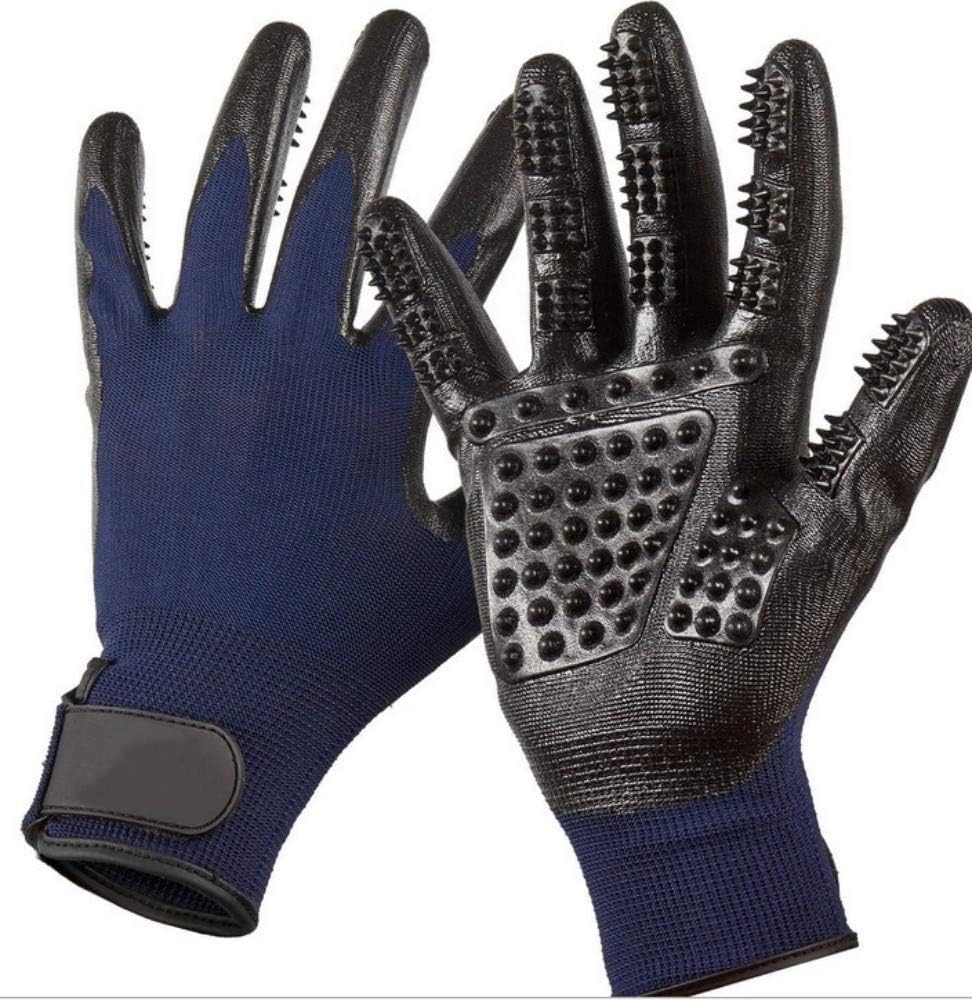 Healthman Dog Grooming Gloves - Improved Five Finger Design Rubber Dog Washing Gloves Gentle De-Shedding Brushes Mitt for Cats, Dogs & Horses Size 10 (Blue)