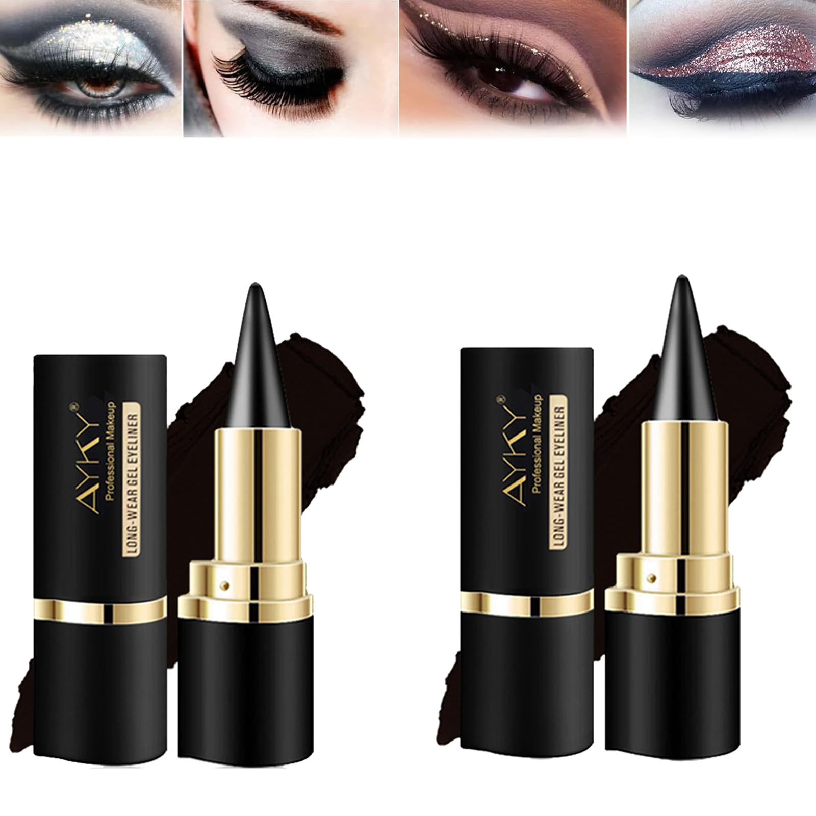 2 Pcs Natural Black Eyeliner Cream, Beach Waterproof Eyeliner Pen, Natural Black Eyeliner Pens Eyeliner Ointment Waterproof anti Dizziness Eyeliner Pens Stage Makeup Eyeliner Pens