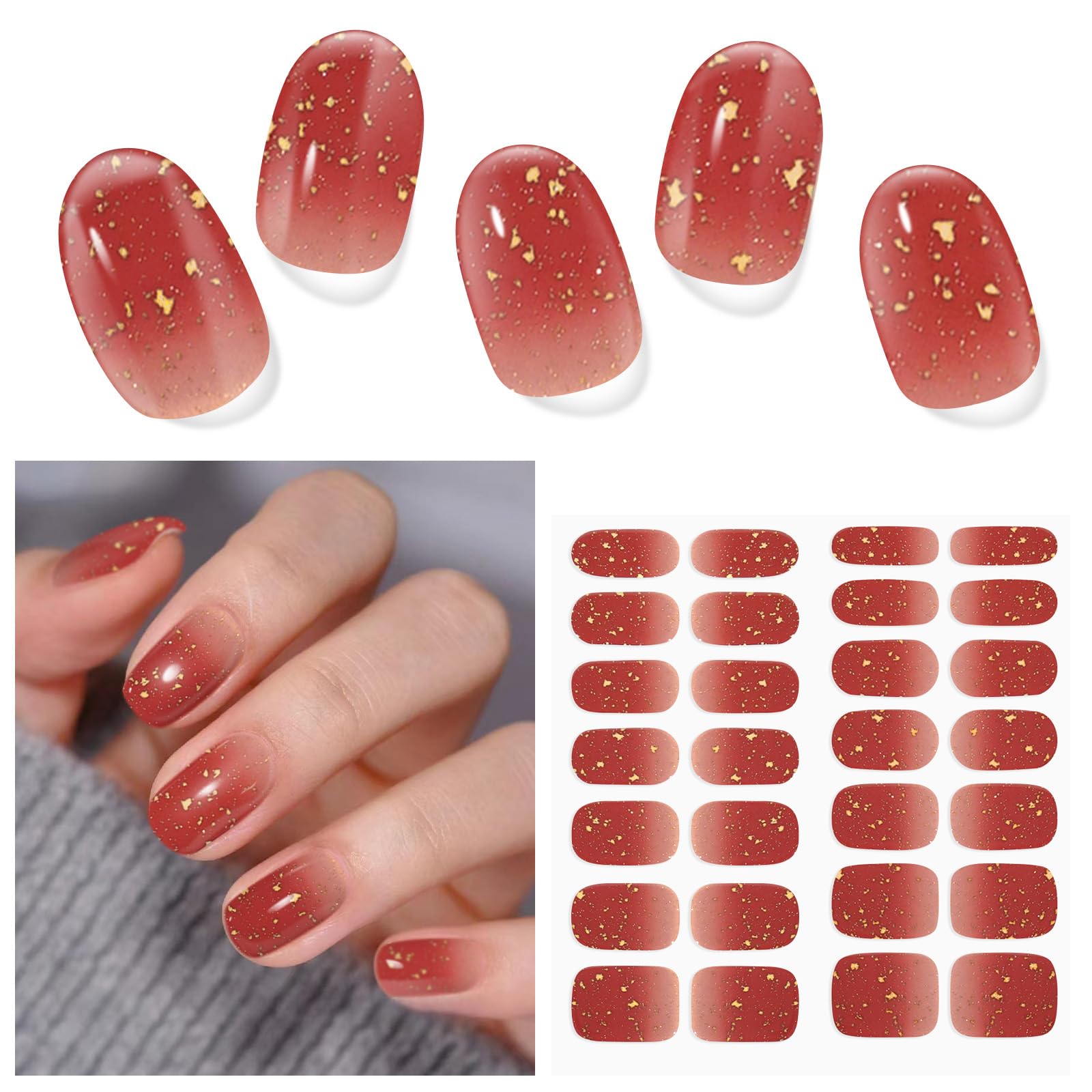 Photo 1 of DUKASOU Semi Cured Gel Nail Strips, 28 pcs Gel Nails Stickers for Women Work with Any UV Lamp, Long Lasting Nail Wraps for Home DIY Nails (Gold Shard)