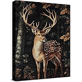 Aesthetic Deer Rustic Wall Art Decor Cottagecore Deer Picture Canvas Print Poster Dark Academia Framed Painting Wall Decoration for Home Farmhouse Living Room Bedroom Decor 11x15 Inch