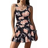 Yonique One Piece Swimsuits for Women Modest Tummy Control Swimdress Vintage Bathing Suits Skirt Swimwear