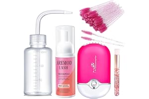 AREMOD Lash Shampoo for Lash Extensions Eyelash Extension Cleanser with USB Lash Fan,60ml Lash Mousse,Mascara Brush,Nose Blackhead Facial Cleaning Brush and Wash Bottle for Eye Makeup Remover (Rose)