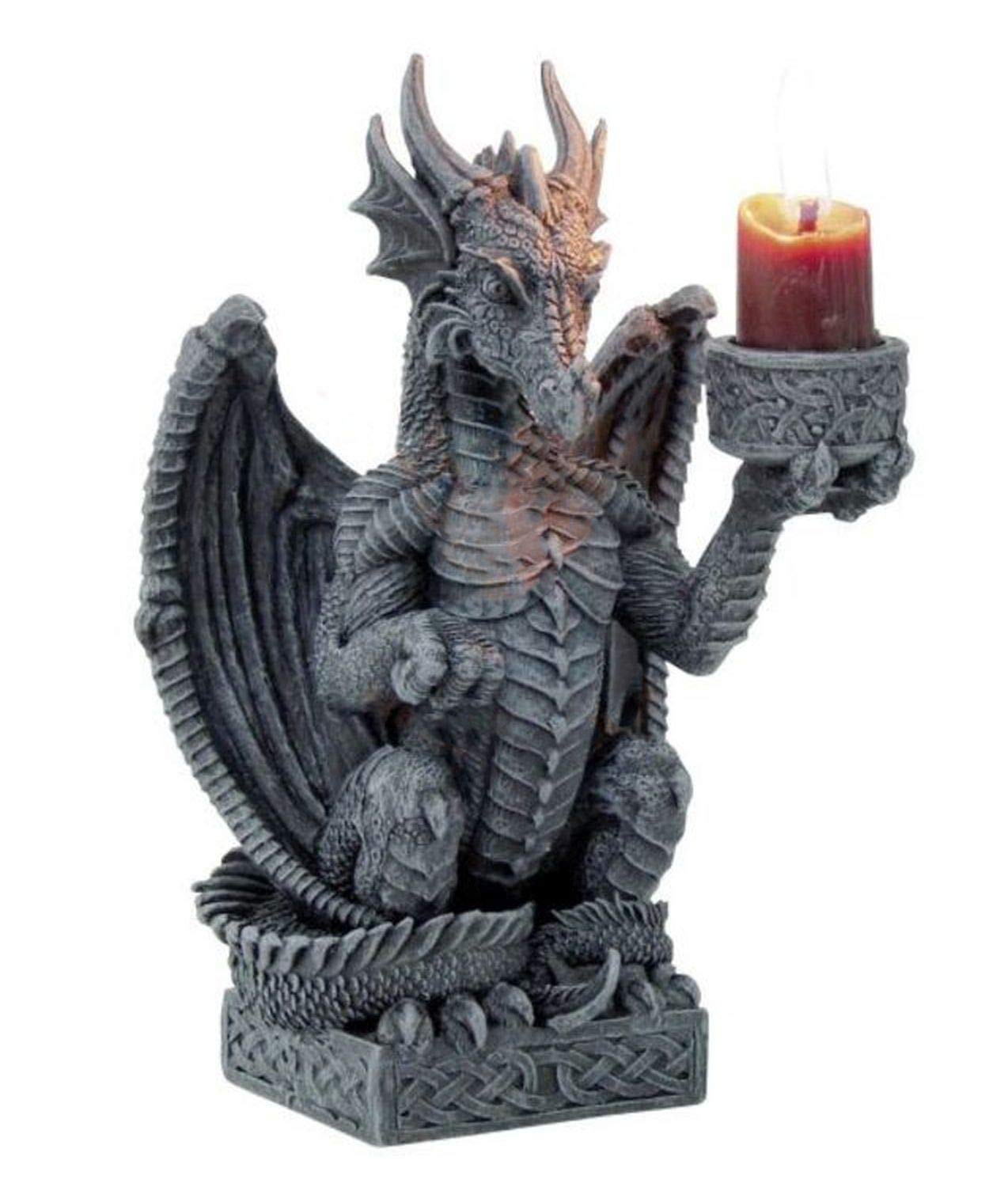 Vogler Dragon Resin Candle Holder - Gothic Decoration - 16 x 9 x 8 cm