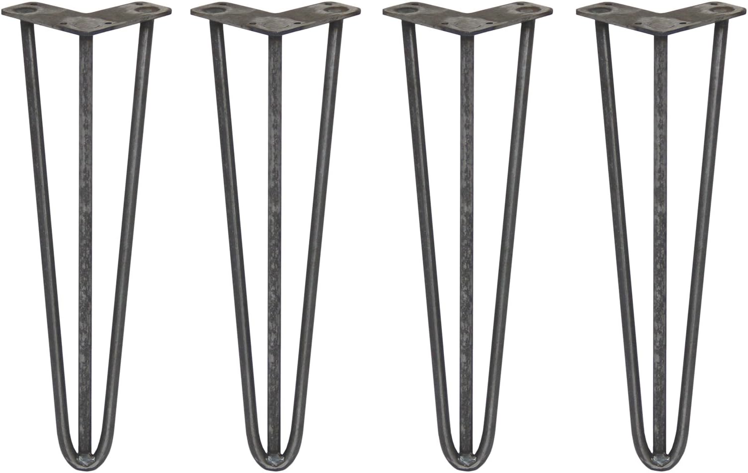 Monster Shop 4 x Hairpin Legs/Hair Pin Legs Set SkiSki Legs Furniture Desk Bench Chair Table 16" 3 Prong 12mm Raw Steel & Protector Feetโฆ