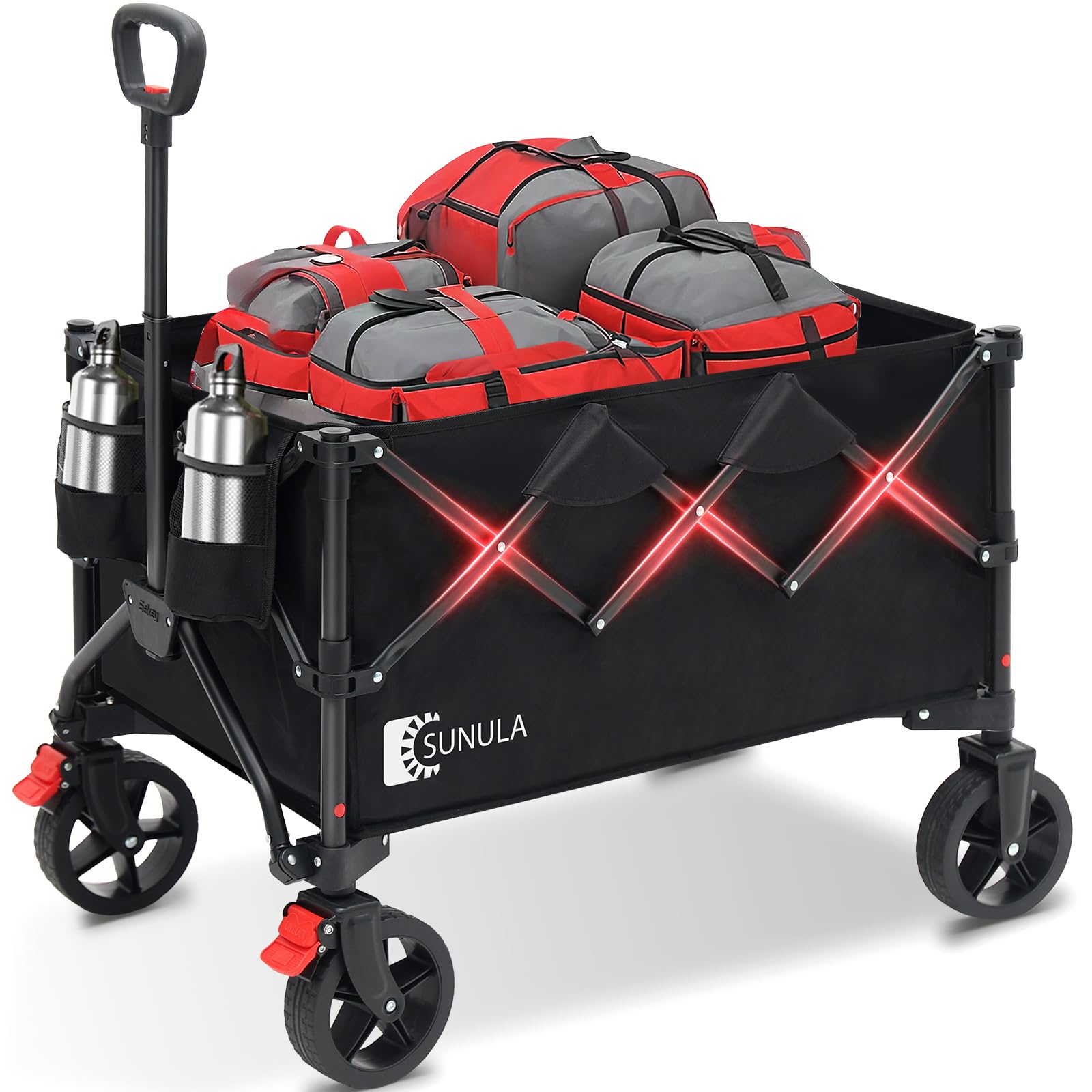 Photo 1 of Sunula Collapsible Foldable Wagon Cart with 330lbs Weight Capacity, Heavy Duty Folding Wagon Cart with Big All-Terrain Wheels & Drink Holders. Black