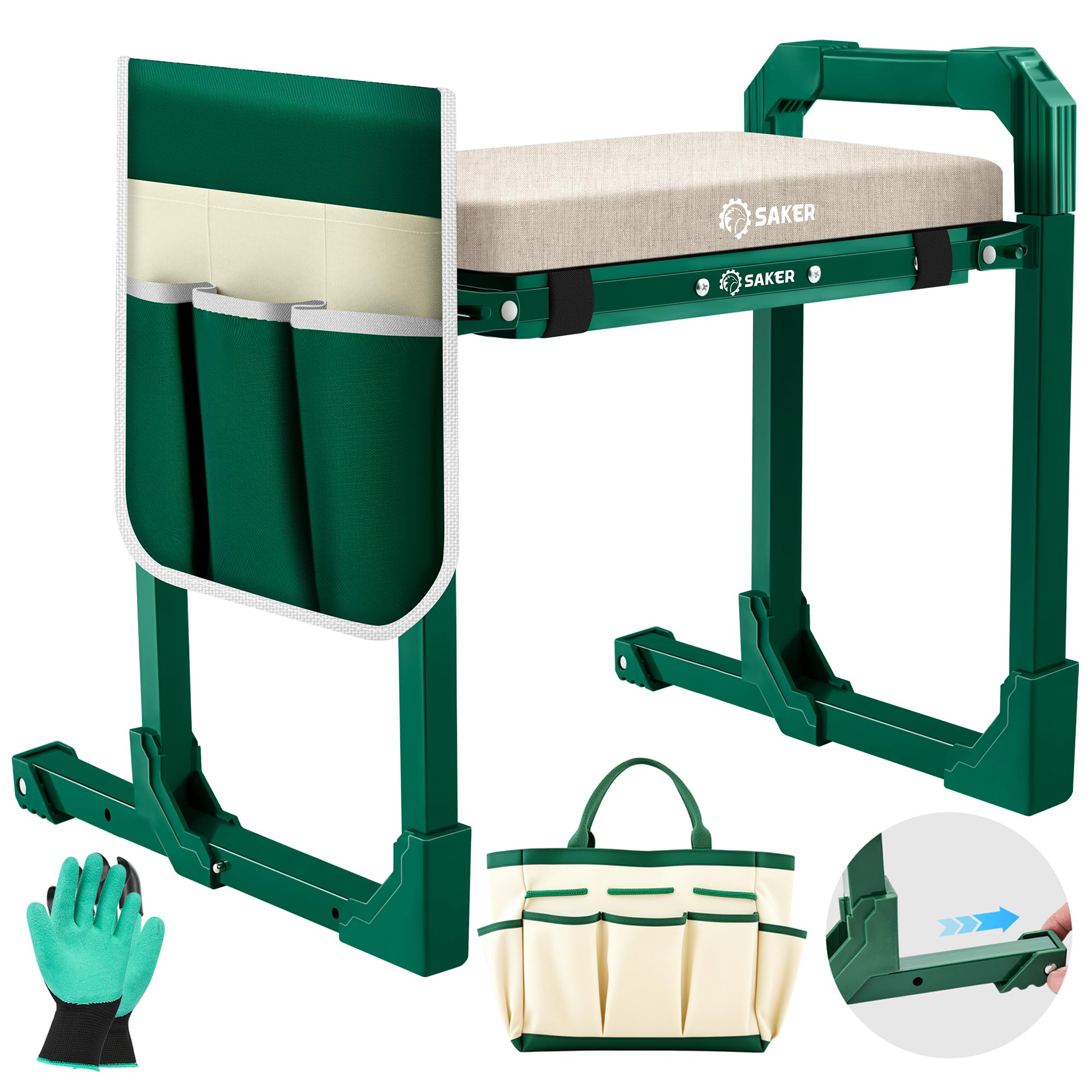 Photo 1 of Saker Garden Kneeler and Seat Foldable Gardening Stool with Extendable Legs & Thickened Pad, Tool/Storage Bag, Heavy Duty Support for Elderly, Gardening, Outdoor Use