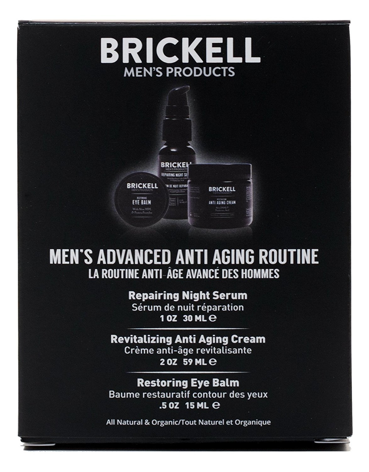 Brickell Men's Advanced Anti-Aging Routine, Night Face Cream, Vitamin C Facial Serum and Eye Cream, Natural and Organic, Scented: Beauty