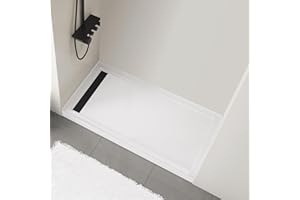 MORVANO 32 x 60 Shower Base with Single Threshold Rectangular Left Drain Location Shower Base in Glossy White,Acrylic Shower Pan With Black Stainess Steel Cover