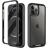 wahhle Compatible with iPhone 12 Pro Max Case, Built in Screen Protector Full Body Shockproof Slim Fit Bumper Protective Phone Cover 6.7'' Men Women-Black/Clear