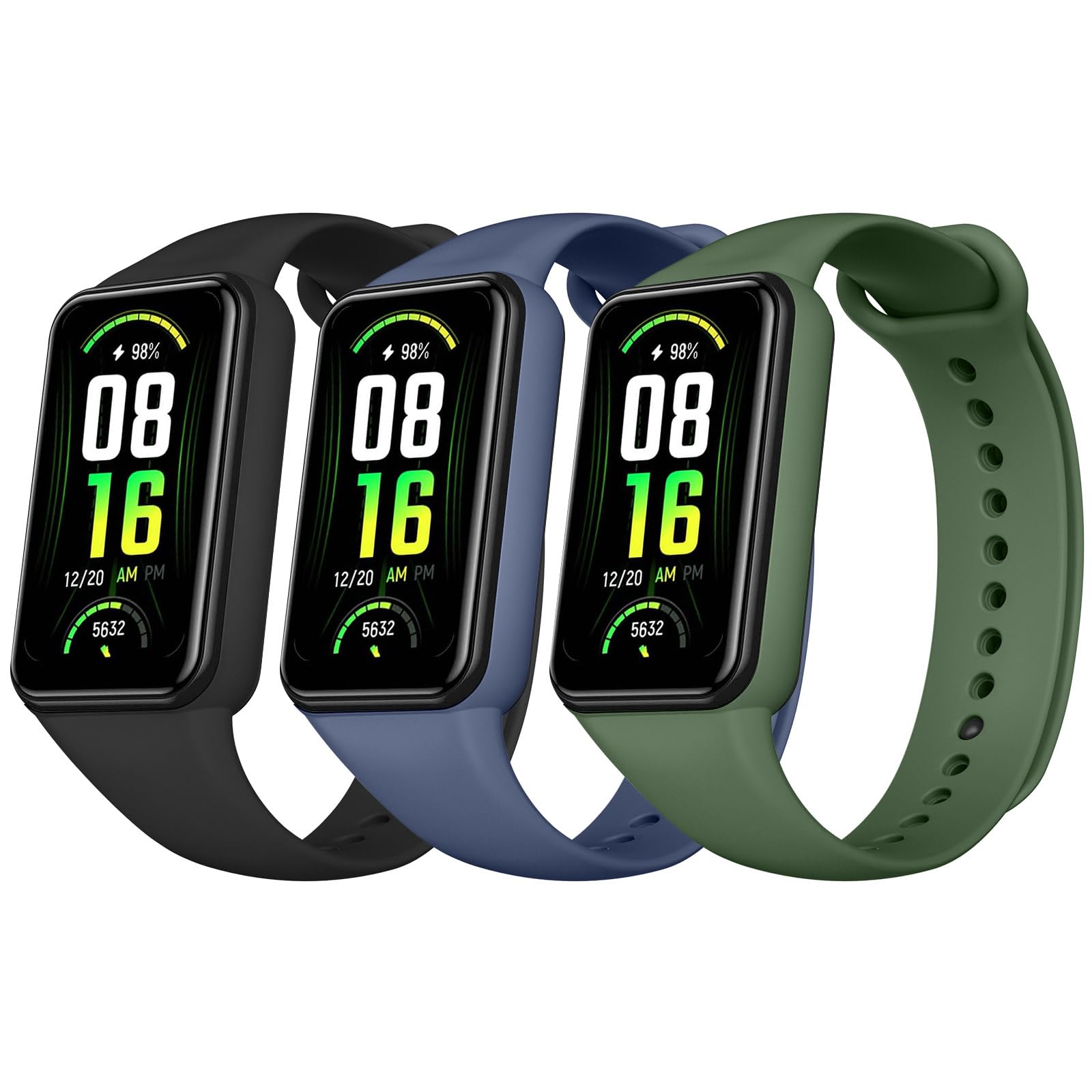 AK Pack 3 Straps Compatible for Amazfit Band 7 Band for Women Men, 3 Pack Soft Comfortable Adjustable Silicone Sport Replacement Wristband for Amazfit Band 7 (Black/Navy Blue/Olive Green)
