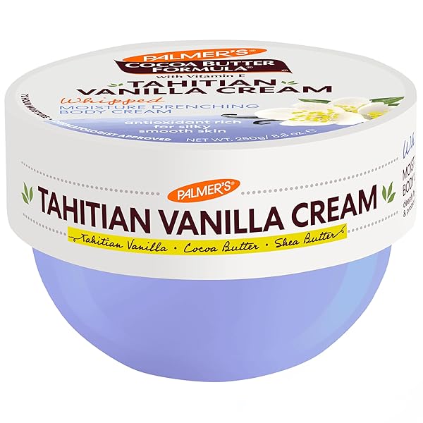 PALMER’S COCOA BUTTER FORMULA BODY CREAM, MOISTURE DRENCHING TAHITIAN VANILLA, 8.8 OZ, 72HR HYDRATION WITH SHEA BUTTER & VITAMIN E FOR SOFTER SKIN, PROTECTS & SOOTHES DRYNESS, DERMATOLOGIST APPROVED