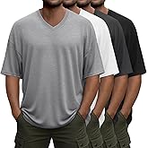 August Alley 4 Pack Men's Oversized Classic V Neck T Shirts Short Sleeve Lightweight Tops Casual Loose Fit Summer Basic Tees