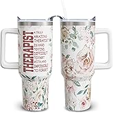 owbgsdh Therapist Gifts Mental Health Gift Speech Respiratory Occupational Physical Psychology Therapist Appreciation Gifts 40oz Stainless Steel Tumbler Cup Mug Water Bottle with Handle for Women Men