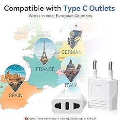 Unidapt US to Europe Plug Adapter 4 Pack - Type C