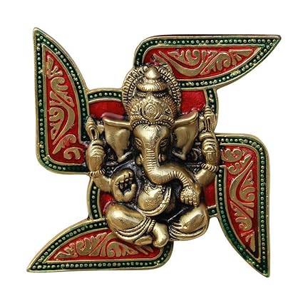 Handicrafts Paradise Ganesha Placed on Swastik Aluminium Metal Wall Hanging (18.5 cm x 3.8 cm x 18.5 cm),multicolor