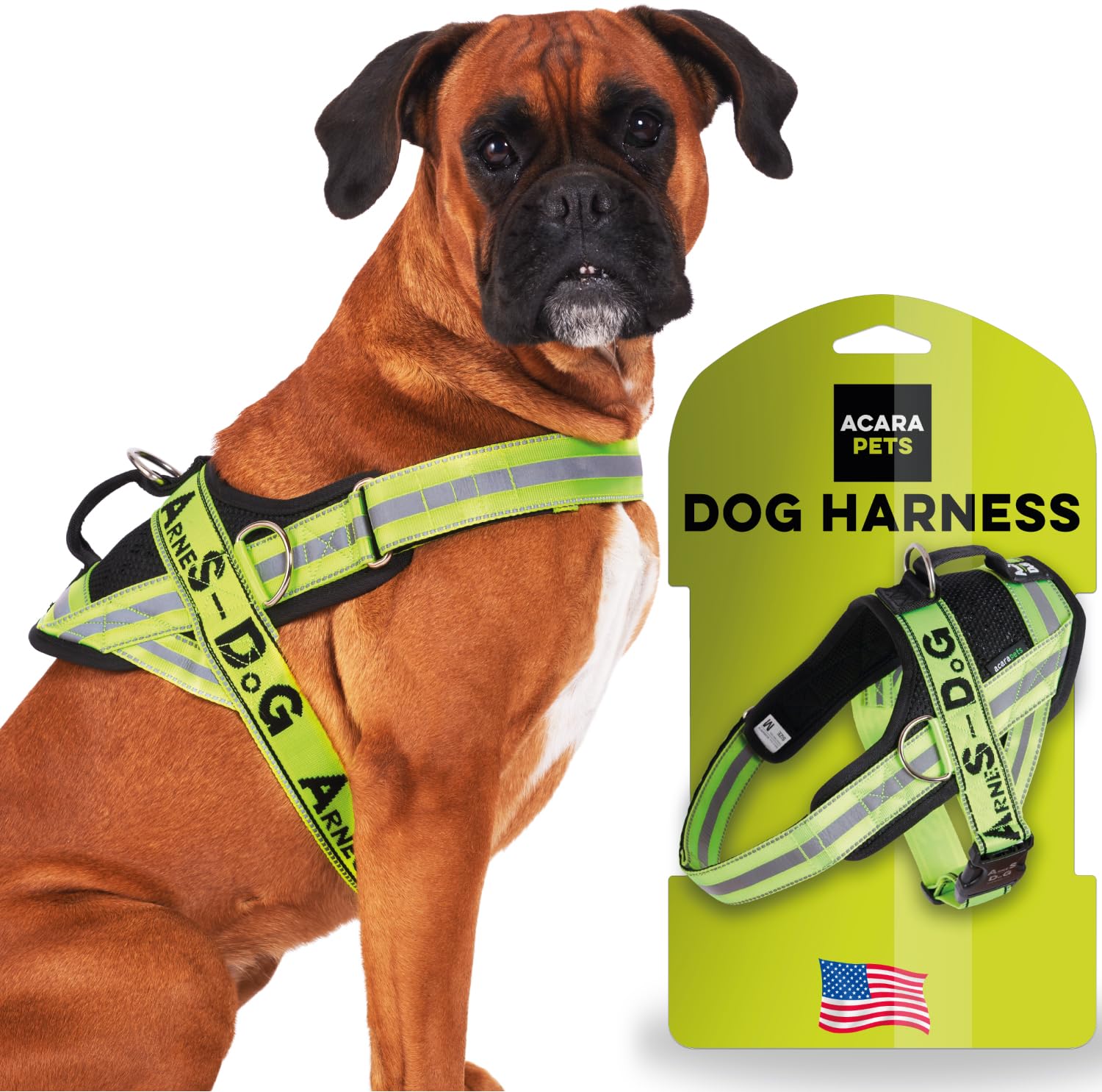 Dog harness with 3 metal ring anchors to hold your dog’s chest or thorax and not suffocate its neck. Attaches easily with a single quick release. (Yellow fluorine, M)