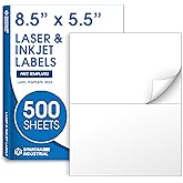 8.5" X 5.5" Printable Half-Sheet Shipping Labels for Inkjet and Laser Printers - 500 Sheets, 1000 Custom Stickers for Mailing, Packages, and Address Labels - Spartan Industrial Template R025