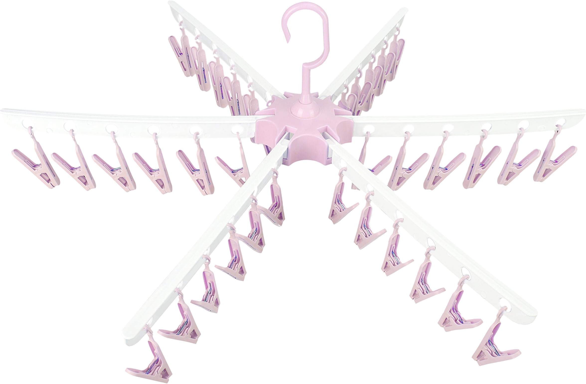 Swivel Hook Plastic 36 Pegs Drying Rack Clothes Hanger for Underwear Socks Gloves (Pink)
