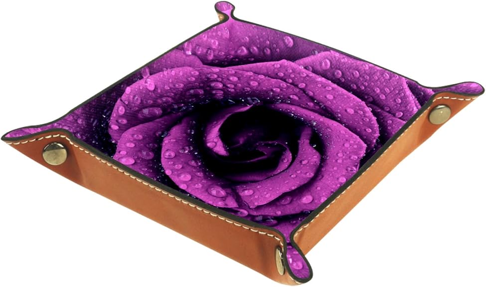 LynnsGraceland Tablett Leder,Lila Schwarze Rose,Leder Münzen