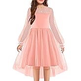Arshiner Girls Dresses Contrast Mesh Long Sleeve Twirly High Low Birthday Party Formal Dress