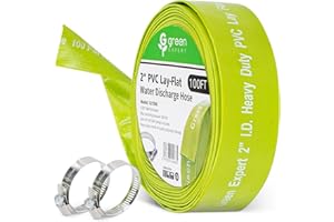 G GREEN EXPERT Green Expert 2 Inch ID Lay Flat Discharge Hose 100 feet with Clamps Reinforced PVC Drain Hose Heavy Duty for Sump Pump Quickly Water Removal Pool Filter Backwash Accessory Green