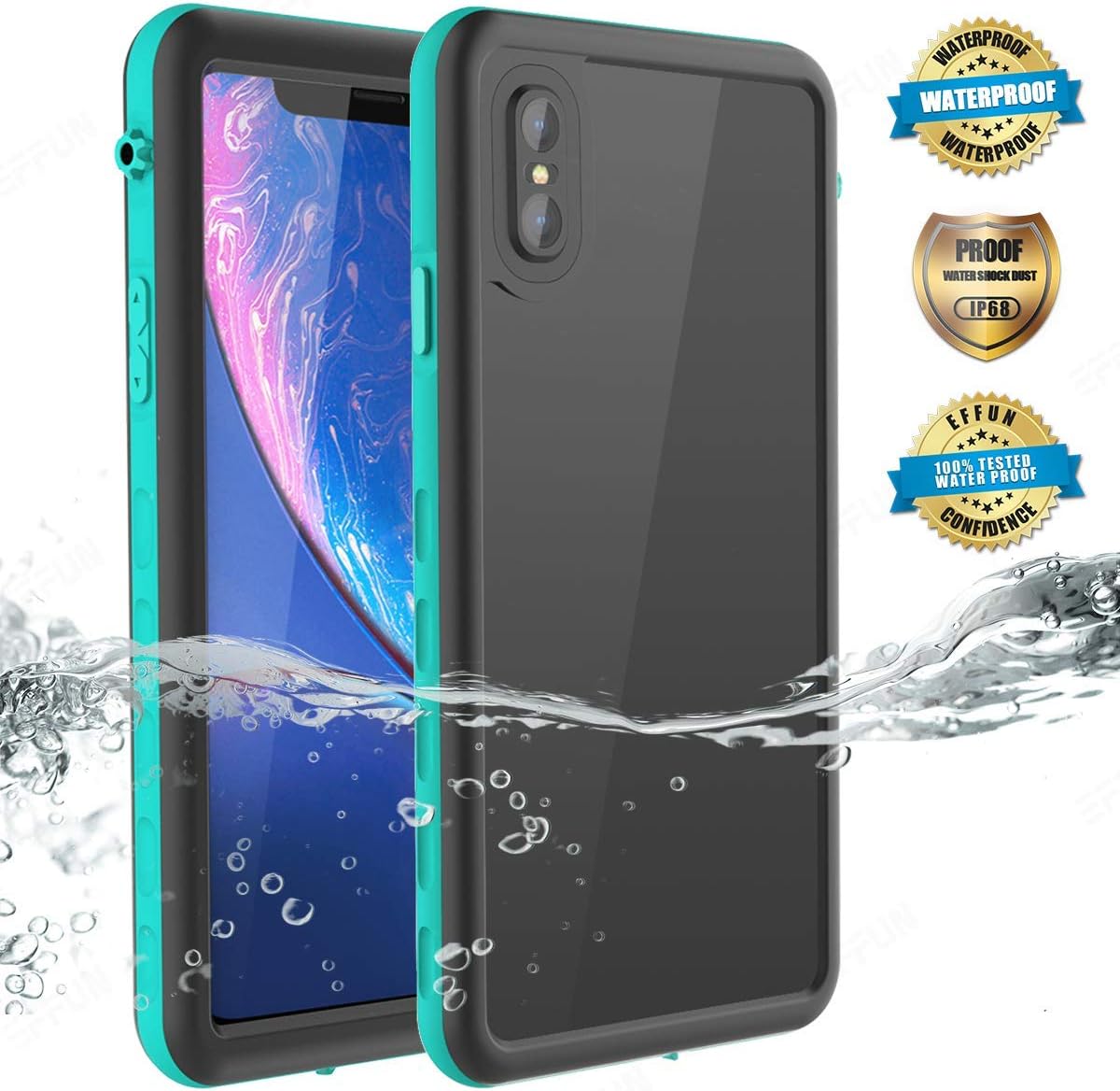 EFFUN iPhone Xs Max Waterproof Case, IP68 Certified Waterproof Shockproof Snowproof Dirtproof Fully Sealed Underwater Cover with Built-in Screen Protector for iPhone Xs Max (6.5 inch)