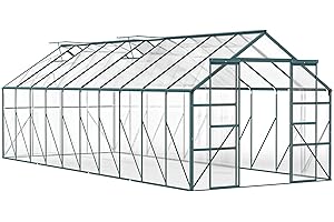Outsunny 20' x 8' Polycarbonate Greenhouse Walk-in Garden Greenhouse Kit with Adjustable Roof Vent, Rain Gutter and Sliding D
