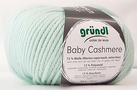 Gründl Baby Cashmere Fb. 06 - hell aqua, weiche Babywolle mit Merinowolle und Kaschmir, Wolle für Nadelstärke 5 - 6 mm
