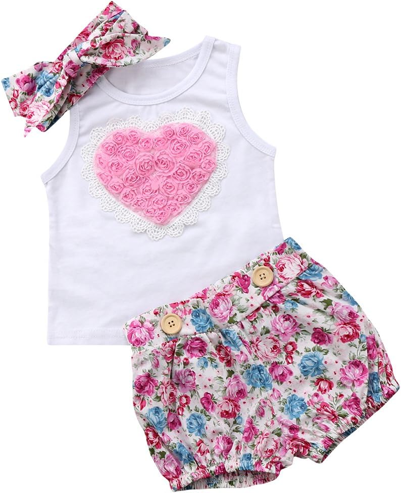 Toddler Baby Girls Sister 3D Floral Heart Vest Short Ruffle Lace Dress Set with Headband 3PCS