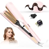 Waver Hair Tool,Mini Waver Curling Iron，Curling Iron Hair Crimper Waver，Ionic Deep Waver Curling Wand with Ceramic 2 Barrel for Women，Double Voltage, Easy to Use, Pink, 1.25 Inch