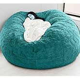 (Cover only, No Filler) Giant Fur Bean Bag Chair Cover for Kids Adults, Living Room Furniture Big Round Soft Fluffy Faux Fur Beanbag Lazy Sofa Bed Cover (Peacock Blue, 5FT)
