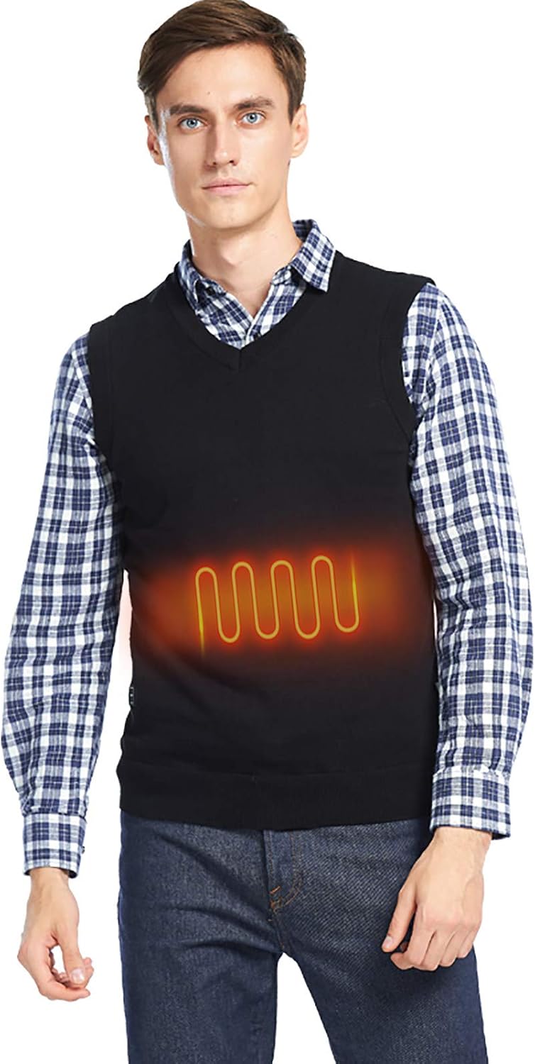 Mens Heated VNeck Vest,USB Electric Heating Sweater, Heating Back and The Abdomen,Washable