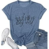 Wildflower Graphic Tees for Women Athletic Tops Sunflower Shirts Camping Flower Top Summer Short Sleeve Women's Clothing