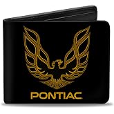 Buckle-Down GM General Motors Wallet, Bifold, Firebird Pontiac Logo Black Golds, Vegan Leather