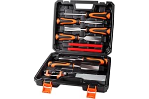 Yunziling 10Pcs Wood Chisel Sets, 6Pcs Premium Wood Chisels with Honing Guide, Sharpening Stone & Carpenter Pencils, Wood Carving Tools Kit for DIY & Professional Use (6-38mm)