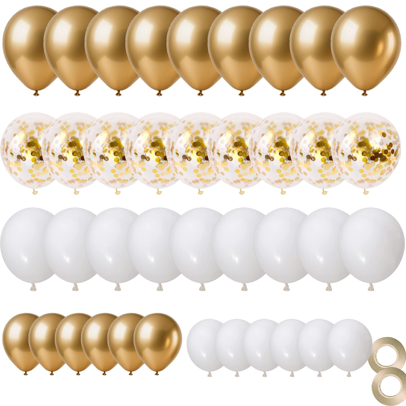 Gold & White Balloons - 70pcs Golden Balloons with Gold Confetti, Helium & Latex, Perfect for Baby Showers, Birthdays, Weddings & More