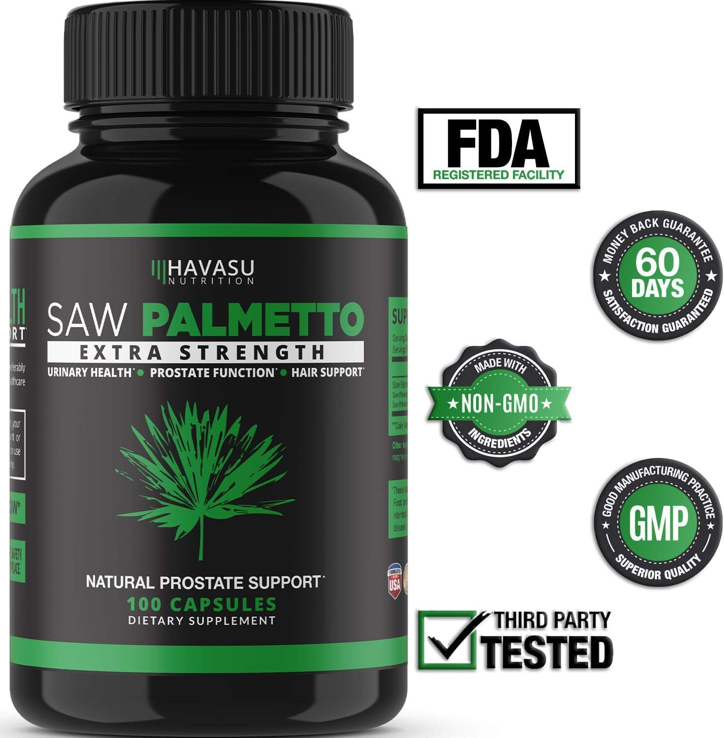 Havasu Nutrition Saw Palmetto Supplement | Prostate Health, Hair Loss, DHT Blocker | Supports Those with Frequent Urination | Gluten Free, Non-GMO, 100 Saw Palmetto Capsules: Health & Personal Care