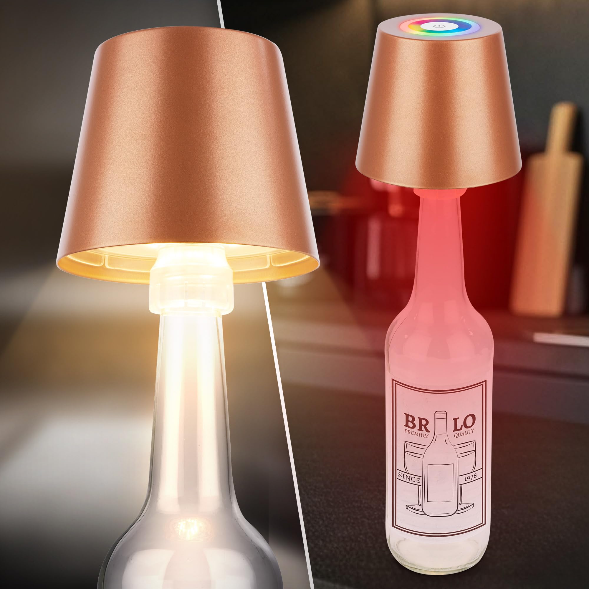 BRILONER - 3 in 1 RGBW LED Tischlampe kabellos IP44 mit Touch, dimmbar, Akku & Lichtquelle tauschbar, Nachttischlampe, Leselampe, Campinglampe, Tischleuchte, Akku Lampe, 36x12 cm, Bronzefarbig 5